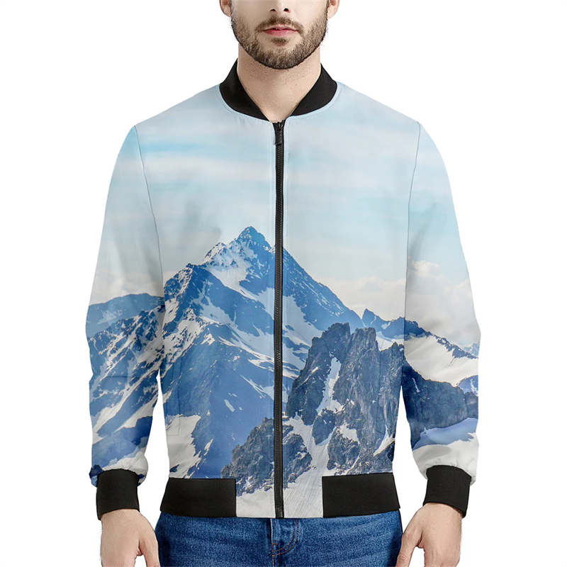 Quality Winter Clothing Bomber Jacket - Montanha 3D Impresso Jaquetas Bomber para