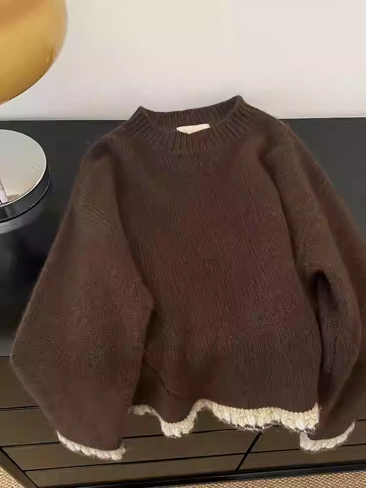 Feminino marrom retalhos pulôv - Winter Clothing Factory Outlet avaliação e preço